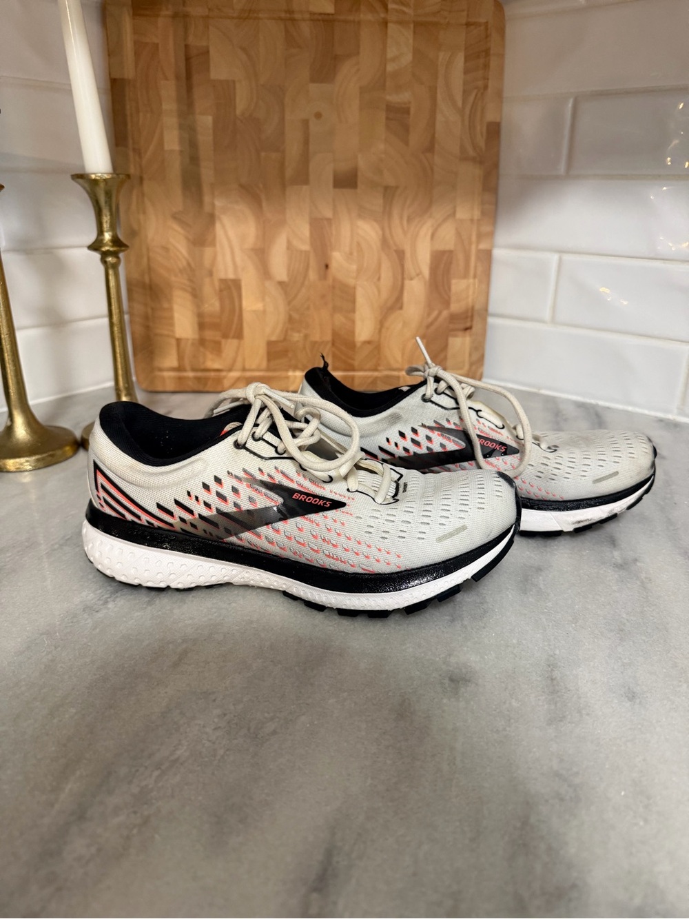 Brooks Women’s Ghost 13 Running Shoes - Light Gray with Black and Red Accents